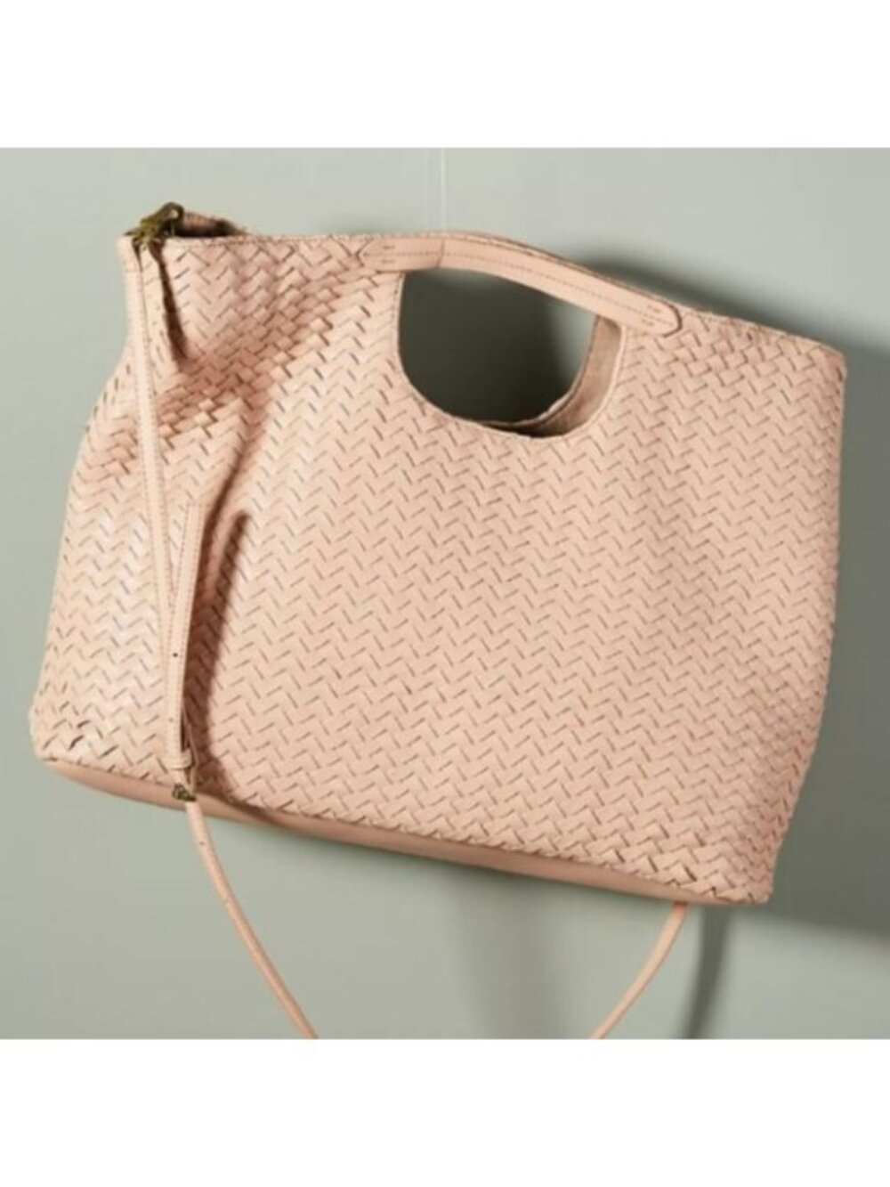 Anthropologie Rose Gold Oversized Woven Tote Bag